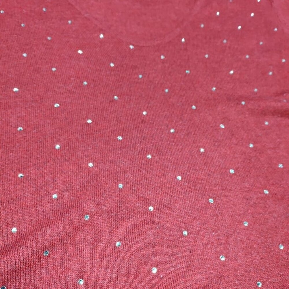 NIC+ZOE Relaxed Bling Rhinestone Studded V-Neck Long Sleeve Sweater Size Large - Picture 6 of 12